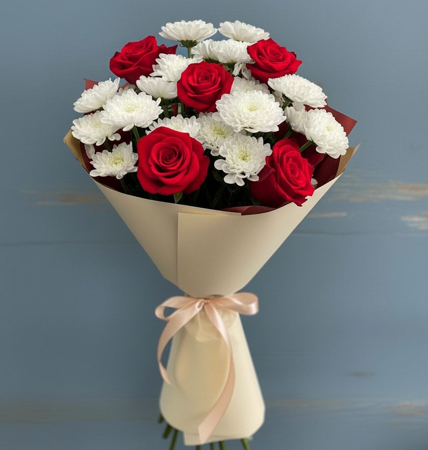 Букет цветов из: Розы и Хризантемы в Тюбе