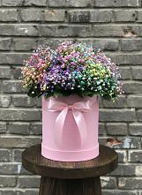 Цветочная композиция из Гипсофила и Розы в шляпной коробке в Тюбе