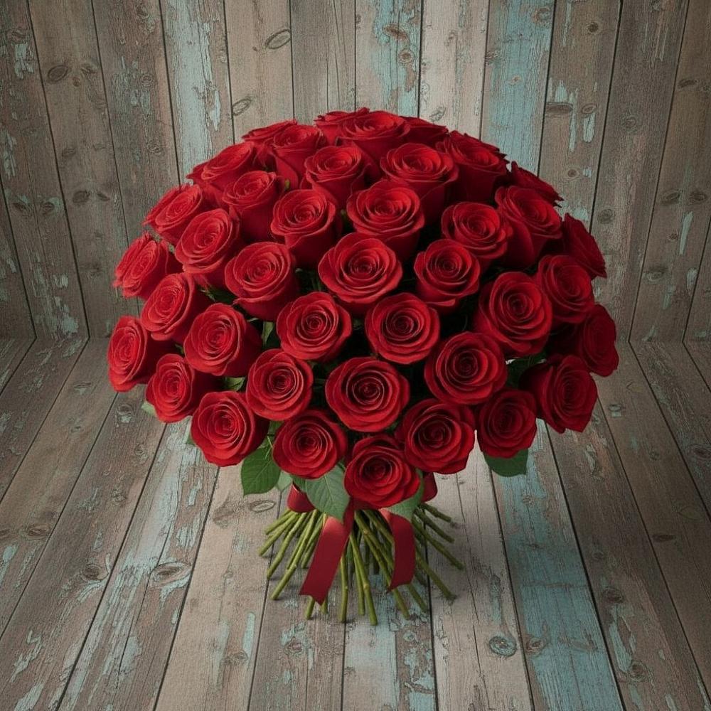 Букет 55 Красных роз Фридом в Тюбе