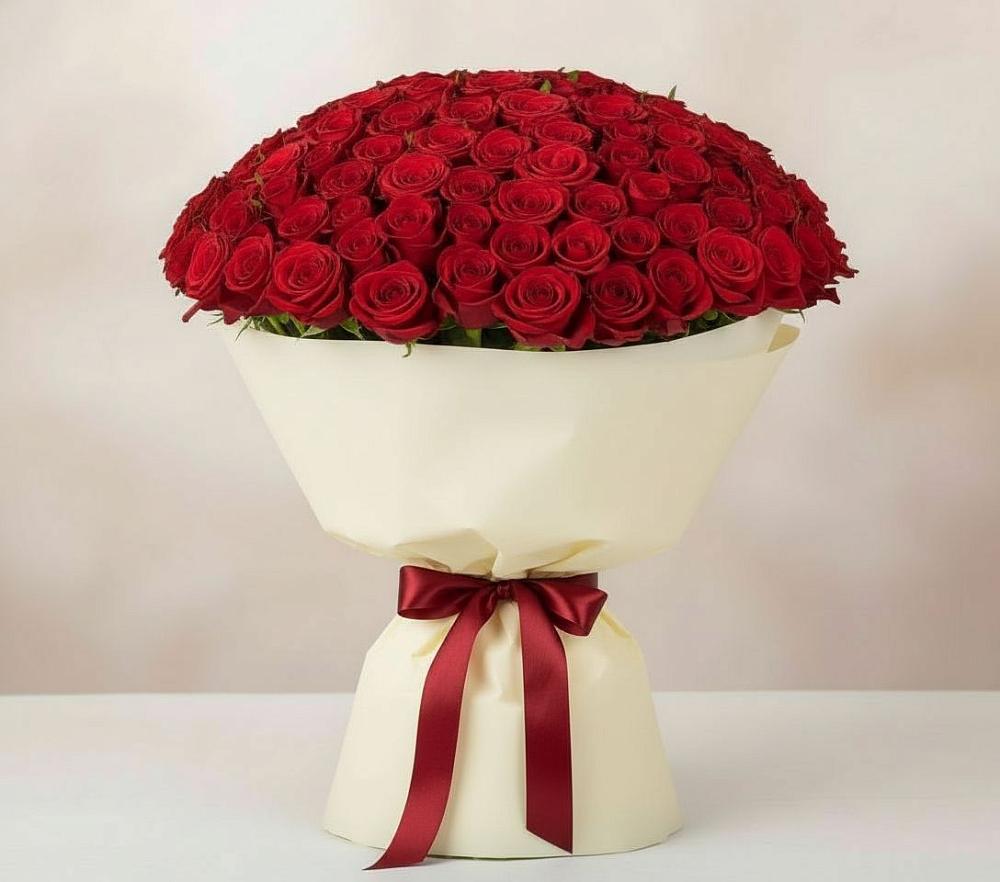 Букет 101 Красная роза Милано в Тюбе