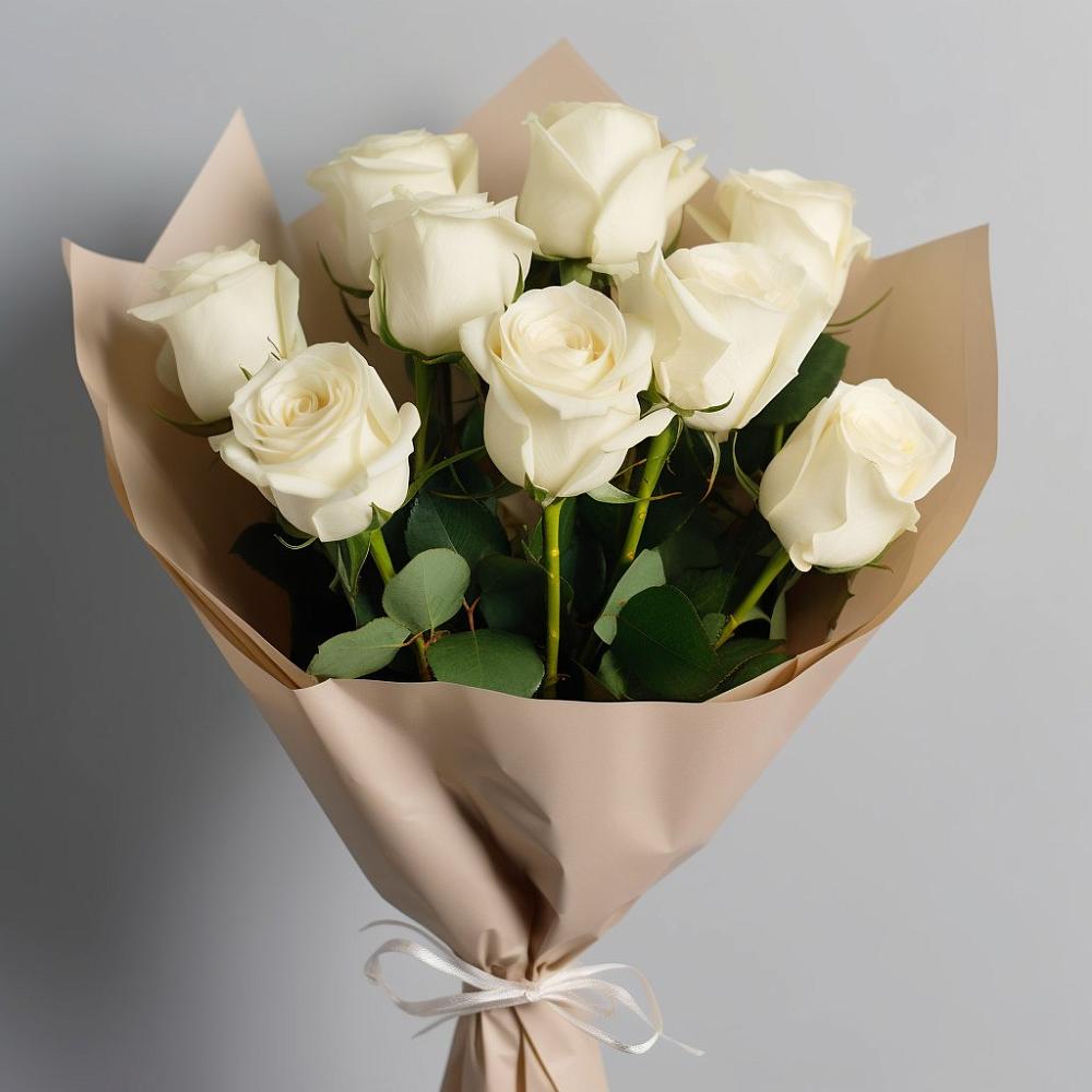 Букет 9 Белых роз Эдлесс Лав в Тюбе