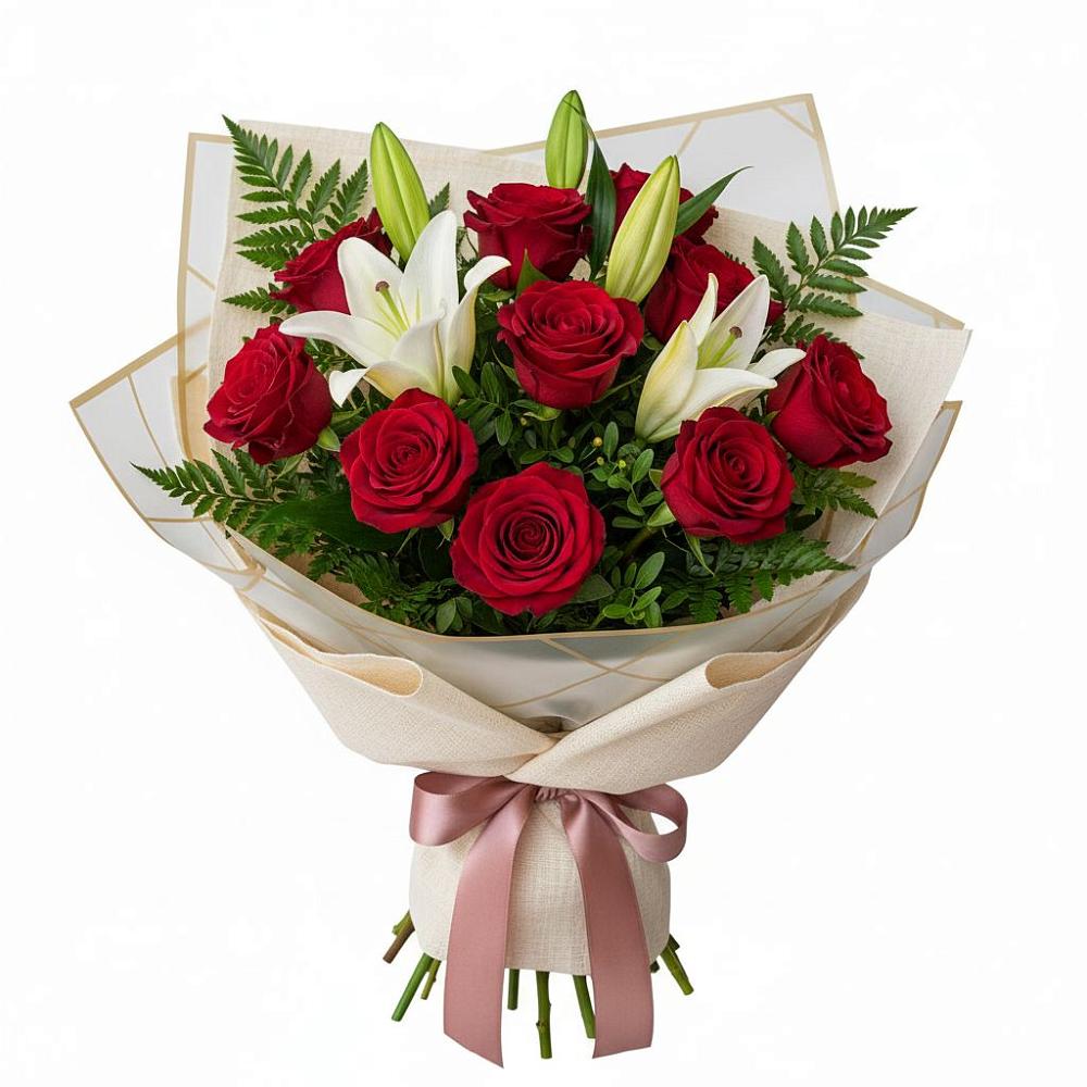 Букет цветов из: Лилии и Розы в Тюбе