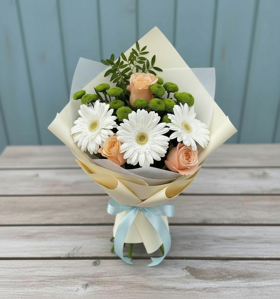 Букет цветов из: Герберы, Розы и Хризантемы в Тюбе