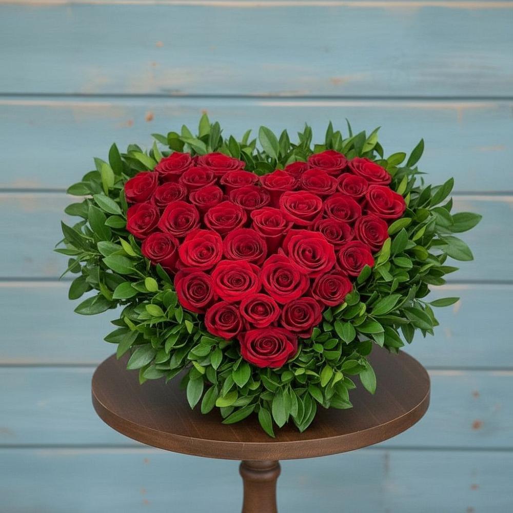 Цветочная композиция из Розы в виде сердца в Тюбе