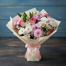 Букет цветов из:  Хризантемы, Альстромерии и Розы #REPLACE_PRED# Тюбе