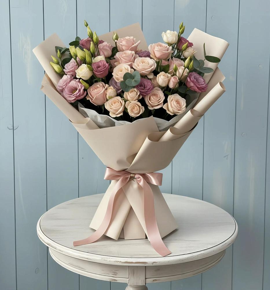 Букет цветов из: Розы и Лизиантусы в Тюбе