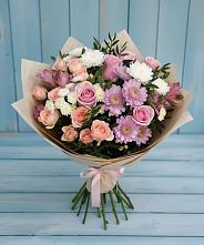 Букет цветов из:  Хризантемы, Розы и Альстромерии в Тюбе